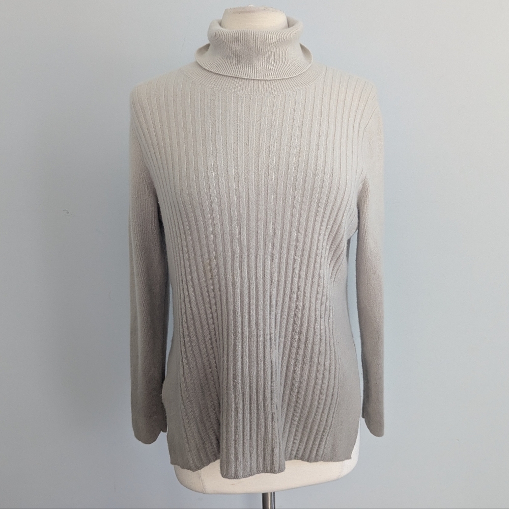 Women's Lafayette 148 100% Cashmere Ombre Sweater Turtleneck Large Tiny Flaws